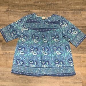 The Vermont Country Store Women's 1X Blue Floral Boho Peasant Top
